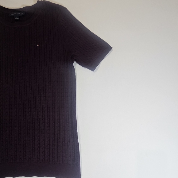 Tommy Hilfiger Short Sleeve Sweater Womens Medium Purple Cable Knit 90s Designer - Picture 3 of 6